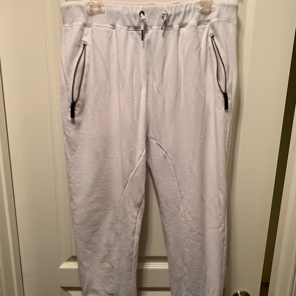 White dropcrotch joggers